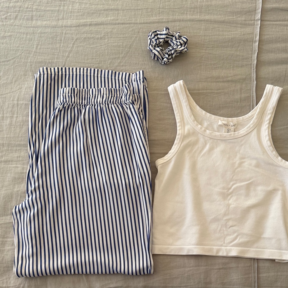 Cropped Striped Navy and White Pants & Tank + Scrunchie Set